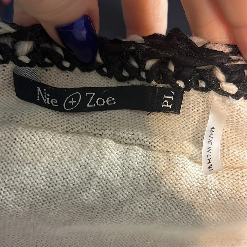 Nic + Zoe Cropped Cardigan Sweater Shrug Yarn Trim Size Petite Large